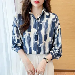 女性のブラウスシャツエレガントな油絵ビンテージルーズシャツオフィスワークウェアレディースフォールトップ