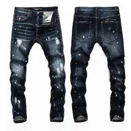 Jeans da uomo Four Seasons Slim PP lavato nero drill stretto elasticizzato moda casual tendenza go-go nel foro della vita gamba piccola286J