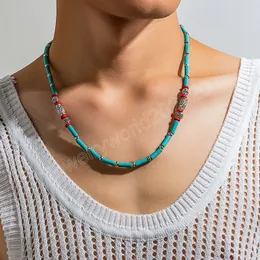 Collana girocollo con perline lunghe verdi vintage da uomo, catene di perline alla moda, collare sul collo, accessori 2023, gioielli di moda, regali maschili