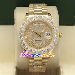 Data 44 mm A2813 Automatyczna męska zegarek Big Diamond Bezel Gypsophila Dial Rome Markery 18k żółta złota bransoletka zegarki TIM201J