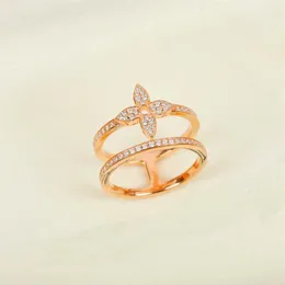 2022 Top quality S925 silver charm punk band ring with diamond and flower shape in rose gold plated for women wedding jewelry gift207h
