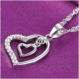 Pendant Necklaces Fashion Diamond Heart Necklace Double Hearts Chain Women Children Jewelry Engagement Wed Gift Will And Sandy Drop De Dhzgl