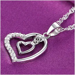 Anhänger Halsketten Mode Diamant Herz Halskette Doppelte Herzen Kette Frauen Kinder Schmuck Verlobung Wed Geschenk Wille Und Sandy Drop De Dhzgl