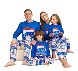 Familjsmatchande kläder Julpyjamas Xmas PJS långärmad blå bokstav tryckt par Set Mother Kids Daughter Mommy Daddy 2023 230914
