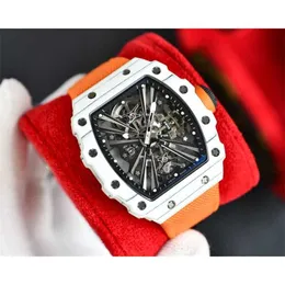 Rörelse Richarmilles Watch Hollow Luxury Fashion Watch Watch RM12-01 Carbon Fiber Out Mekaniskt vattentätt nylonband för män L