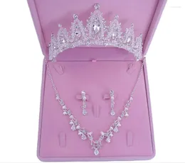 Halsbandörhängen Set 3st/Set Wedding Bride Jewelry (Crown Earring Necklace) Crystal Leaves Designpartstillbehör