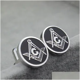 Cuff Links Mens Sier Masonic Jewelry Mason Symbol Shirt Cufflinks With Black Oil Drip Wholesale Factory Drop Delivery Tie Clasps Tacks Dhtpn