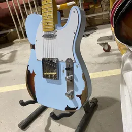 TL Electric Guitar Sky Blue Color Elder Body Relic Guitar 100% Hand Made Support Customization Free Shipping