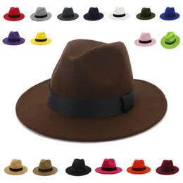 Szerokie brzegowe czapki wiadro oddychający solidny kolor klasyczny czarny elastyczny fedora kapelusz unisex wełna poczuła jazz eleganckie mężczyźni kobiety panama trilby cap 230915