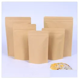 Förvaringspåsar 1000pcs dragkedja Brown Kraft Aluminizing Pouch Bag Stand Up Paper Aluminium Folie Återställbar dragkedja Grip Seal Food Grade D DHPNS