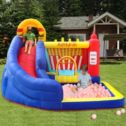 Inflatable Castle For Kids Indoor Bouncer House for Kids Bouncer Slide Combo Fun Jumping Blow Up Toddler Bouncy Castle with Blower Outdoor Play French Fries Theme