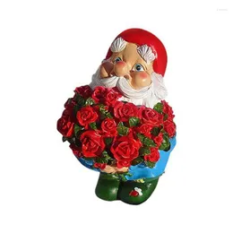Garden Decorations Gnome Statue Resin Figurine Holding Rose Christmas Romantic Scandinavian Elf Ornament For Patio