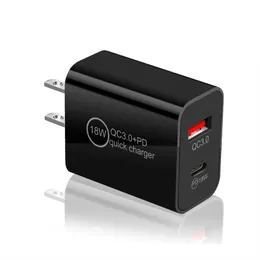 Зарядное устройство PD, 18 Вт, быстрое зарядное устройство с двумя USB-портами, USB QC3.0, настенное зарядное устройство типа C, настенный адаптер с вилкой США/ЕС/Великобритании для мобильного телефона iPhone 14