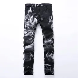 Whole-Men Printing Jeans Knee 3D Printed Black Rap Biker Jeans Men Hip Hop Loose Slim Wolf Skinny Jeans For Men Denim Pants Pl324Y