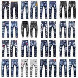 Jeans da uomo stampa ampia Designer DSQ Pantaloni Pantaloni denim Uomo Badge Rips Stretch Nero Moda Slim Fit Lavato Moto Uomo Hip Hop260x