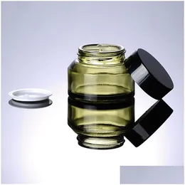 Packing Bottles Wholesale 15G 30G 50G Green Amber Glass Cream Jars Cosmetic Packaging With Lid Black Plastic Caps Dh0032 Drop Delivery Dhs0N