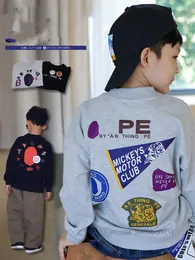 Детская толстовка с буквенным принтом и круглым воротником для мальчиков, спортивный пуловер с длинными рукавами, детский хлопковый повседневный топ, джемпер Z4129