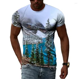 Erkek Tişörtler Erkekler Tişörtler Sıradan 3D Baskı Hip Hop Harajuku Kişilik Yuvarlak Boyun Kısa Kol Üst Trendi Peyzaj Doğal Manzara Desen