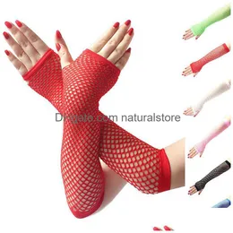 Fingerlösa handskar ihåliga punk kvinnor y svart ingen finger elegant dam dans dräkt spetsar mesh fisknät släpp leverans mode accesso dhnib