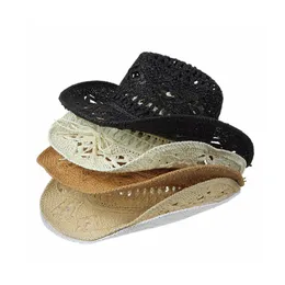 Chapéu de palha feito à mão masculino ocidental cowboy verão praia boné feminino sólido oco palha jazz chapéus sombrero de paja hombres wh241e