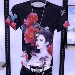 DIY T-Shirt 886 Short Sleeve T-shirt Men's European and American Foreign Trade Printing Top Summer New Chinese Style Loose Round Neck