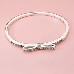 새로운 패션 럭셔리 CZ 다이아몬드 Bowknot Bangle 팔찌 세트 Pandora 925 Sterling Silver Women Wedding Bracelets231p를위한 오리지널 상자