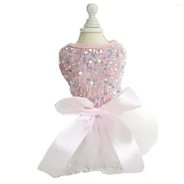 Dog Apparel Dress For Dogs Pink Paillette Sequin Elastic Top Tulle Princess Puppy Clothes Buttefly Bowknot