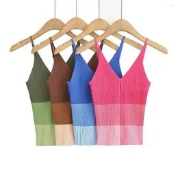 Camisetas sin mangas para mujer, Top Sexy con cuello en V de verano, camisetas sin mangas ajustadas elásticas con gradiente dividido