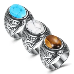 Anel solitário de alta qualidade em aço inoxidável turquesa anéis para homens mulheres vintage retrô antigo sier punk titânio dedo moda gota dhob7