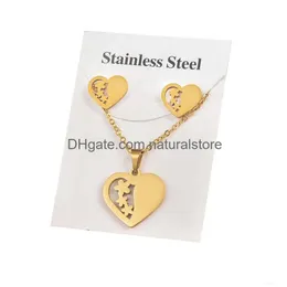Earrings Necklace Trendy Gold Color Geometric Love Heart Shape Pendant Sets Stainless Steel For Women Gift Drop Delivery Jewelry Dhwcs