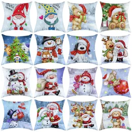 枕40/45/50/60cmクリスマスサンタクロース枕カバーホーム装飾的なソファカバーリビングルームかわいいクマの雪だるまカバー