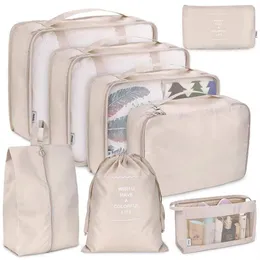Sacos de armazenamento 8 pçs / set organizador de viagem saco para roupas cosméticos sapato arrumado bolsa mala embalagem cubo portátil bagagem organizadors2688