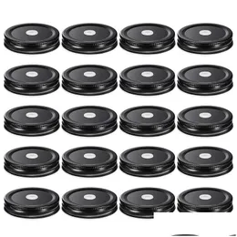 Organizzazione di stoccaggio da cucina 20 pezzi Coperchi in metallo Regar Bocca Mason Jar con foro St compatibile Nero 2,8 pollici Drop Delivery Home Gard Dh0Vp