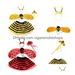 Outros suprimentos para festas de eventos Fantasykids Ladybug/Bee Wing Costume Set W/ Tutu Saia Wand Headband - Perfeito para Halloween Cosplay Stage Dhhms