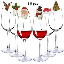 10st/set Christmas Glass Cup Card Santa Claus Hat Wine Glass Decor Ornament Juldekorationer Navidad Noel Nytt år 915