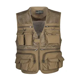 Mäns västar som lossar mäns väst taktisk webed växel kappa sommar pographer waistcoat verktyg många pocket mesh arbete ärmlös jacka man 230915