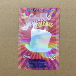Sacos de embalagem de plástico por atacado chegam comestíveis resseláveis mylar 600 mg com filme arco-íris verde vermelho azul roxo doces gomas comestíveis 12 LL