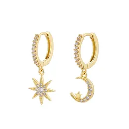 Dangle żyrandol 2021 Cute Star Moon Kolczyki dla kobiet Drop asymetryczne kolczyki CZ Crystal Classic Geometryczna koreańska biżuteria GIF313a