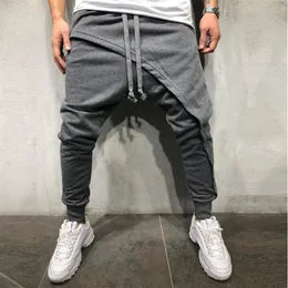 Coola män asymetriska lager jogger pant hip hop streetwear jogger byxor smala passande casual dragstring nära långa byxor stora 274z