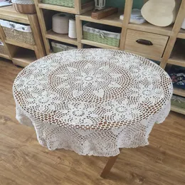 110 cm runde gehäkelte Tischdecke im Vintage-Stil, Tischauflage mit schickem Muster, handgefertigt – in den Farben Weiß und Beige verfügbar313Y