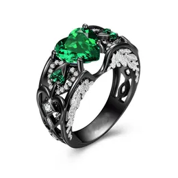 خمر Angel Wings Heart Cut 3ct Lab Emerald Ruby Ring 925 Sterling Silver Party Band Band Rings for Women Men Jewelry Gift