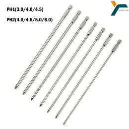 Screwdrivers 7Pcs 6.35mm/1/4Inch Shank Cross Screwdriver Bits 200mm Long PH1 PH2 S2 Steel Magnetic Cross Head Bit Power Driver Tool 230914