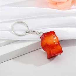 Keychains Creative Roast Meat Grilled Sausags Kebab Food Resin Pendant Key Chain Metal Keyring For Bag Car Holder Gift Jewelry