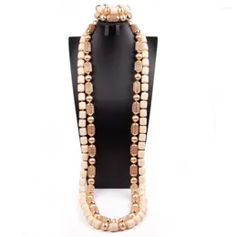 Necklace Earrings Set Male 2 Layers Long Artificial Coral Bead African Wedding Jewelry Dubai Gold Accessories To Nigeria