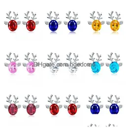 Stud Luxury Crystal Antlers Earrings For Women Christmas Reindeer Elk Animal Rhinestone Sier Girls Fashion Jewelry Gift Drop Delivery Dhhiw