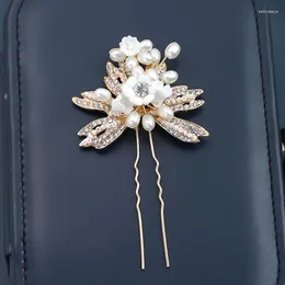 Grampos de cabelo 1 PC vintage jóias de ouro pérola strass hairpins flor vara folhas artesanais casamento nupcial mulheres