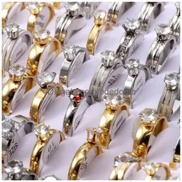 Solitaire Ring Wholesale Trendy 지르콘 반지 여성 약혼 신부 스테인레스 스틸 보석 BK 믹스 색상 및 크기 드롭 배달 DHZQV