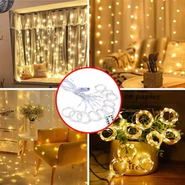 3x3m gardin LED -remsa lampor USB Power Fairy Lights Curtain för Living Control 8 Läges avlägsna hemrum Jul Halloween -dekorationer