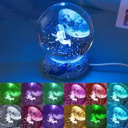 Dekorativa föremål Figurer 3D Crystal Ball Night Lights Glowing Jellyfish Astronaut Table Lamp USB Atmosphere Lamp Table Dekorationer Kid Gift Night Lamp 230914