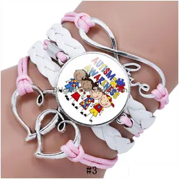 Charm armband autism medvetenhet mamma vård barn för barn pojkar flickor glas brev flätat läder rep armband mode inspirerande d dh1sm